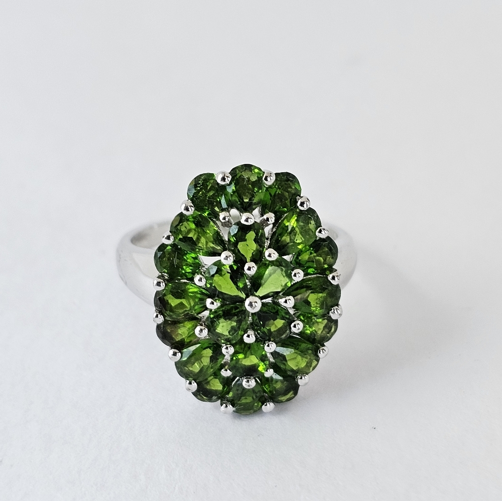 Genuine Chrome Diopside Cluster Ring in Rhodium over Sterling Silver Sz 8! - Picture 1 of 14